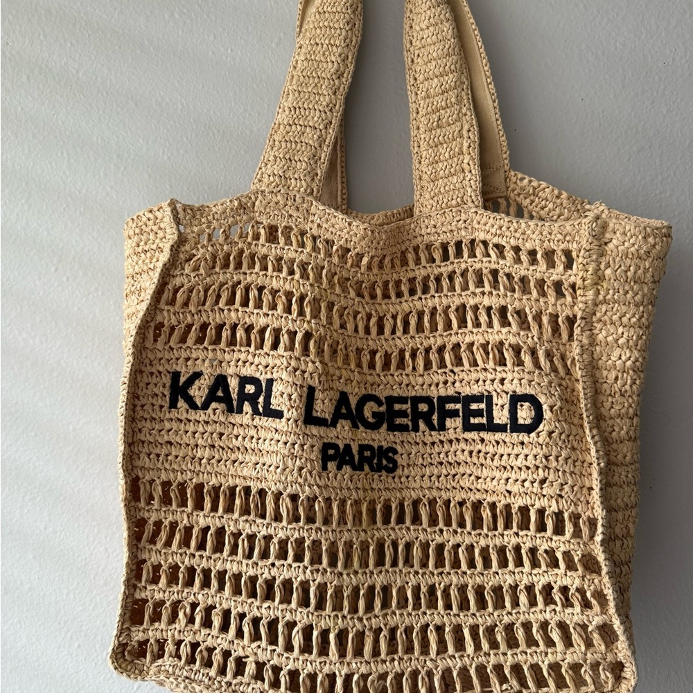 Karl Lagerfeld Paris Tan Crochet Tote Bag